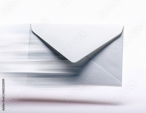 closed white envelope moving fast creating a motion blur effect isolated on white background