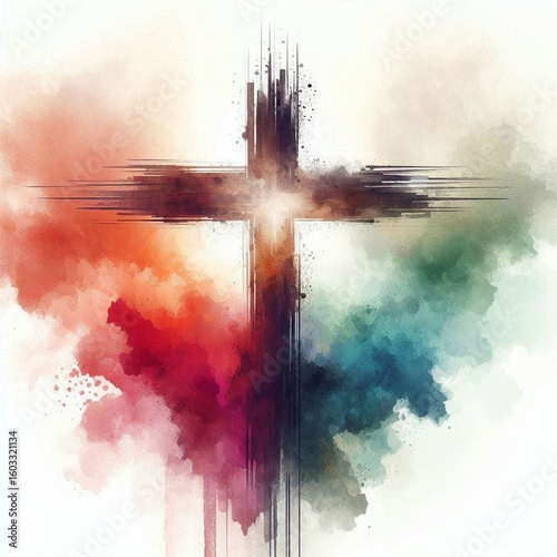 Lutheran cross rising in clouds. AI generated illustration