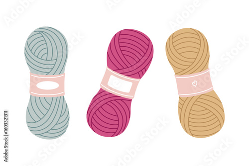 Knitting Yarn Skeins with Labels in Minimalist Style