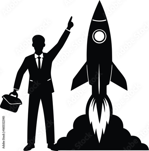 Entrepreneur Launching Startup Silhouette | Startup Founder Launch Celebration Silhouette
