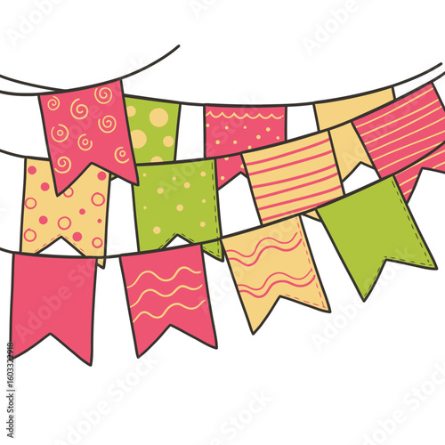 Colorful Party Flags Hanging on a String for Celebration Background