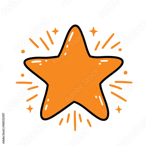Orange Star with Sparkles Illustration on White Background for Design Elements