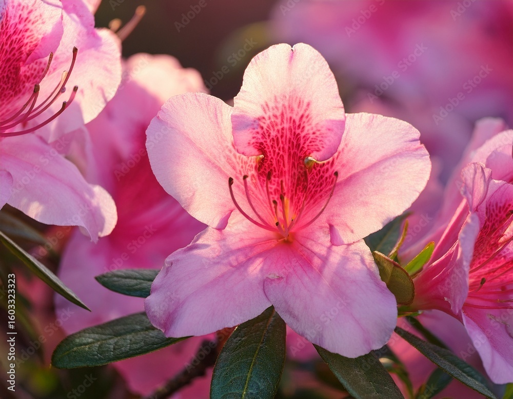 Fototapeta premium a detailed close up of pink azalea blooms in full bloom