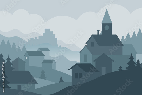 Foggy Village Morning