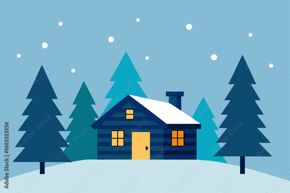 Fototapeta premium Snowy Cabin in Pines
