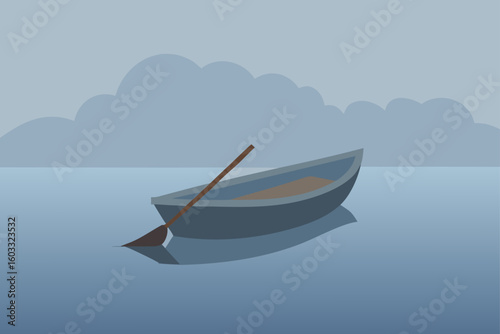 Rowboat On Misty Lake
