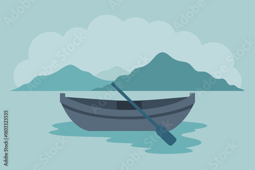 Rowboat On Misty Lake