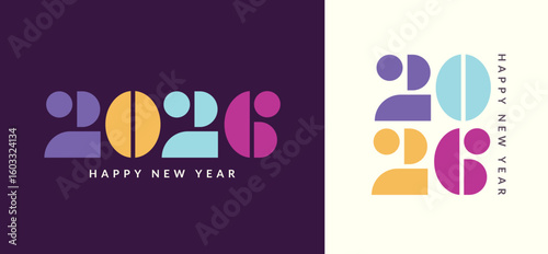 Set elegant geometric cards for 2026 New Year. Greeting posters with numbers from simple geometric shapes on minimalistic background. Template for flyer,web, cover,calendar,web. Vector illustration