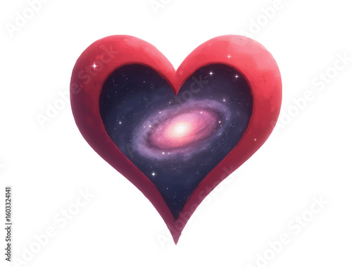 Single Red Heart with a Thin Black Outline on a White Background
