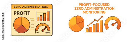 Graphs and charts showcasing profit and zero administration monitoring in a business context