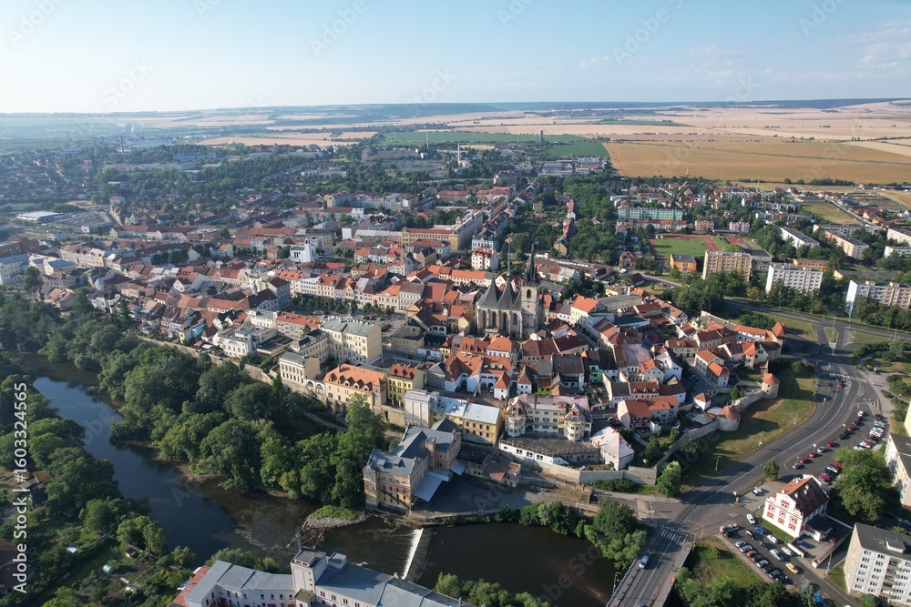 Obraz premium Louny historical town and city center aerial panorama, Ceske Stredohori,Bohemia Czech republic, old town square and streets landmark