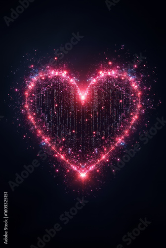 Digital Data Streams Forming the Shape of a Glowing Heart Symbolizing Love in the Age of Technology