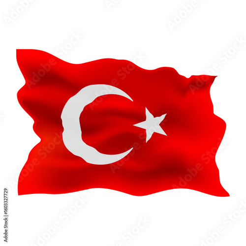 Waving flag of Turkey on a white background. 3D illustration.