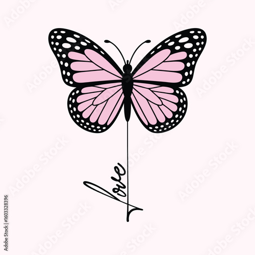 Pink Butterfly Love, women T-shirt design.
