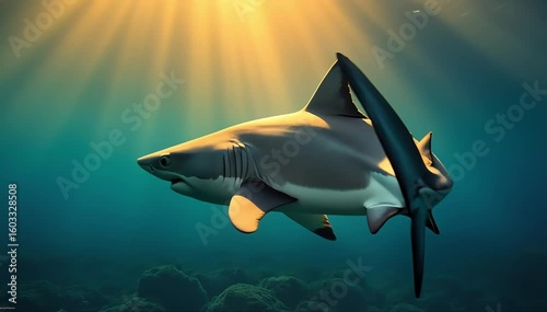 Shark circling protectively around its baby