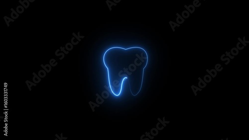 Neon tooth icon animation. Glowing neon tooth sign symbol., Teeth sign, Teeth concept. Glowing neon tooth symbol icon. Tooth symbol for dentistry clinic , isolated on black background