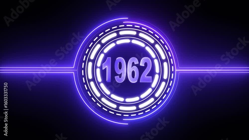 1962 text with screen effects of technological failures. Concept of counting years. Past year technology concept