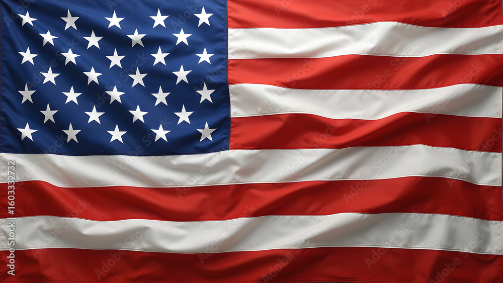 Fototapeta premium Close-up, Waving American Flag with Red and White Stripes and Stars