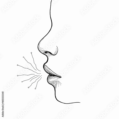 Profile of a human face exhaling, showcasing breath and energy, in a minimalistic design
