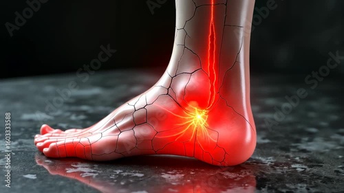 pain foot, joint inflammation, tendon damage. Chronic discomfort. Inflammation causes severe foot agony. Tendons heal through adequate rest. Discomfort reflects underlying health issues.