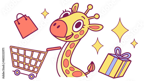 SVG art: A Sleepy Giraffe in a Black Friday / Cyber Monday vibe, tinted with Shopping Spree tones