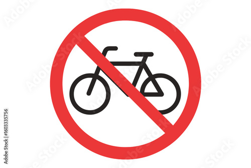 No cycling sign vector icon. Bicycles prohibited symbol. Road traffic warning for safety and regulation. Bike forbidden area pictogram. Do not ride bicycle flat illustration.