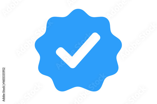 Blue tick verified icon for social media profile. Approved user account badge. Official checkmark sign for authenticity. Vector illustration of a certification symbol. Trust mark.
