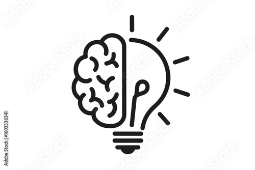 Creative idea concept. Light bulb and brain icon. Symbol of creativity, innovation, intelligence, solution, mind, inspiration, thinking process and brainstorming.