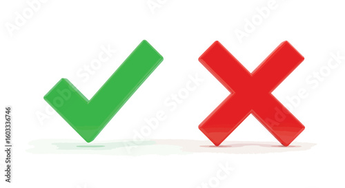 Green check mark and red cross symbols for correct and incorrect indication