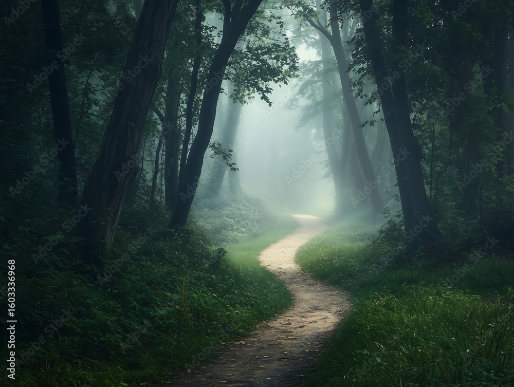 Fototapeta premium Mystical Foggy Forest Path Enchanting Nature Scene