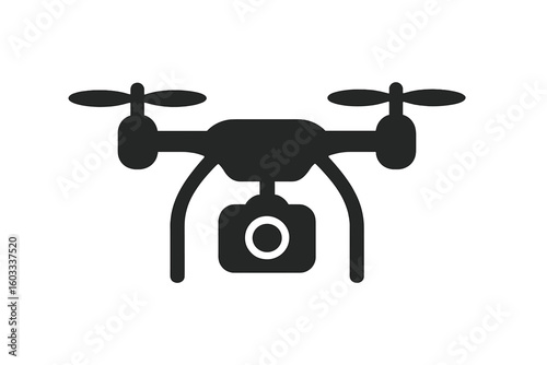 Modern Drone Icon Vector – Minimalist Quadcopter Silhouette with Camera, Technology Concept, Aerial Photography, Remote Control, UAV, Isolated on Transparent Background