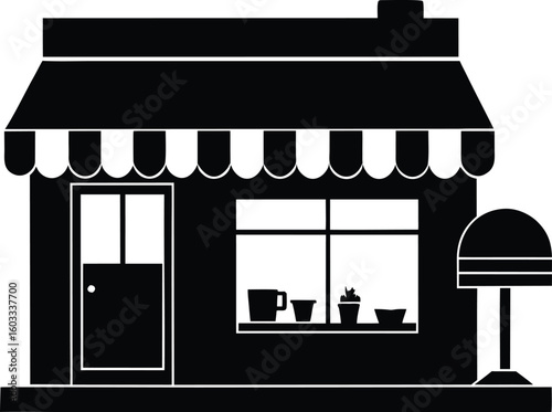 Coffee Shop Flat Scene Silhouette | Modern Cafe Business Illustration