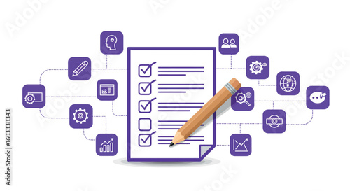 Task management infographic with checklist and icons