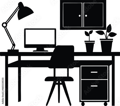Remote Work Home Office Setup Silhouette | Freelancer Digital Workspace Design