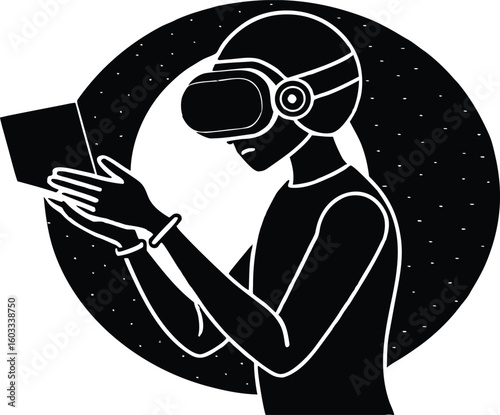 Virtual Reality Headset Use Case Silhouette | VR Simulation Technology Concept