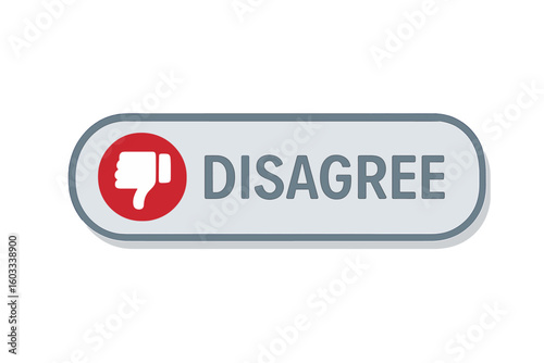 Disagree web button with thumbs down icon. Vector for UI and UX design. Negative feedback, dislike, no, and rejection concept. User interface element for website and app.