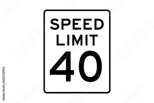 Speed limit 40 mph road sign vector icon. Traffic regulation and safety symbol for highway driving. Roadway transportation control law signage. Forty miles per hour warning.