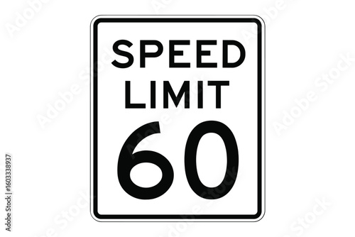 Speed limit 60 mph road sign vector. Traffic regulatory symbol for safe driving on highways and roads. Sixty miles per hour printable icon isolated on white background.