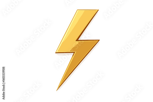 Shiny Gold Lightning Bolt Icon. Electric Power Symbol. Flash Energy Logo. High Voltage Vector Art. Bright Electricity Emblem. Metallic Thunderbolt Isolated. Spark Concept Transparent Background.