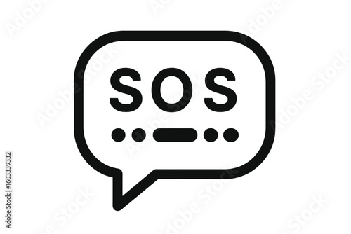 SOS signal icon with Morse code in a speech bubble. Emergency help request vector. Distress message symbol. Concept for safety, danger, warning and the need for assistance.