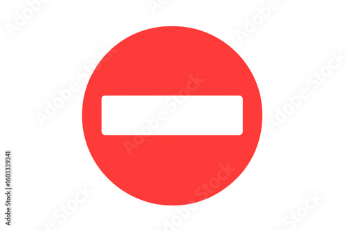 No entry sign vector illustration. Do not enter traffic symbol. Wrong way warning icon. Red stop circle with white bar. Forbidden, restricted access concept design element.