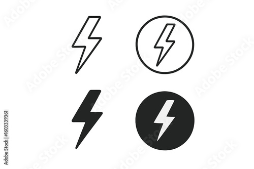 Lightning bolt icon set. Simple flash symbol collection. Power, energy, and electricity signs. Modern vector pictogram glyph for web and app design. Isolated element.