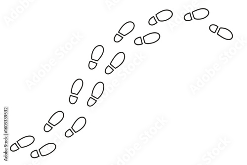 Footprint trail vector path. Human shoe step track. Journey, follow, walk concept. Progress, direction, route. Detective evidence investigation. Seamless boot print silhouette.