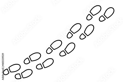 Realistic Footprint Trail Vector, Walking Shoe Prints Path, Linear Seamless Footsteps, Black Outlined Track, Isolated Step Marks, Transparent Background, Human Walkway Concept Art