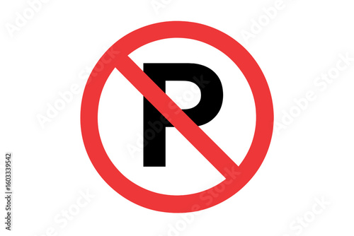 No parking sign vector icon illustration. Roadside traffic regulation symbol for stopping and transport. Forbidden, restricted, and prohibited area for cars. Warning street sign.