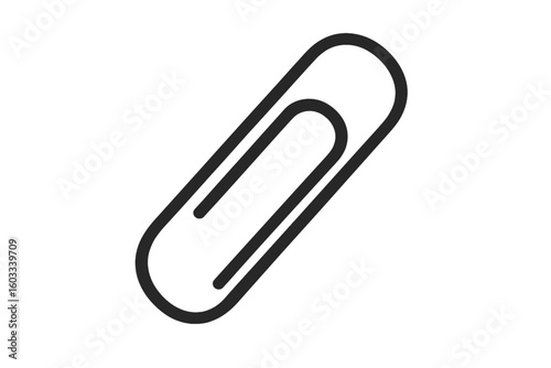 Paper Clip Icon Outline, Minimalist Stationery Clip, Office Supply Vector, Isolated Black Clip Symbol, Paperclip Line Art, Simple Attachment Clip, Transparent Background