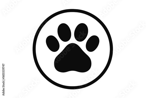 Pet logo icon with paw print inside circle, pet-friendly symbol, pets allowed label, informational vector illustration on transparent background, animal care, pet services, pet access sign