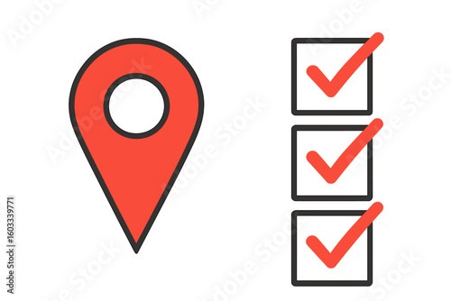Location pointer marker on map with checkboxes set, indicative location markers for apps, websites, navigation tools, GPS interface elements, vector map icons and design resources