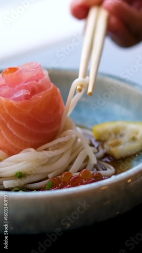 sashimi seafood red fish salmon trout salmon Dish in restaurant Wok fried clams with local basil. High quality 4k footage