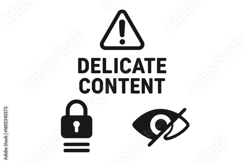Delicate content warning sign vector icons. Sensitive information concept. Internet security and privacy symbol. Hidden, censored, or confidential content. Data protection.